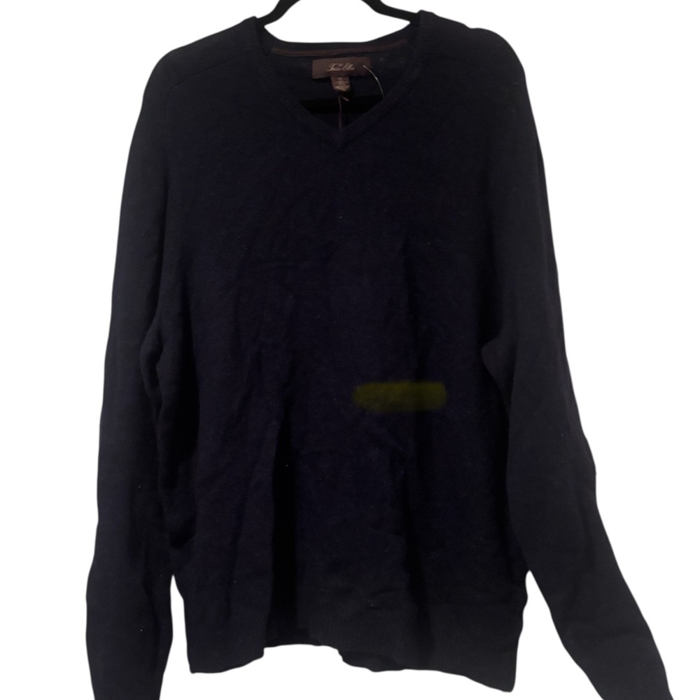Tasso Elba Luxury Navy Lambswool Vneck Sweater Size XL